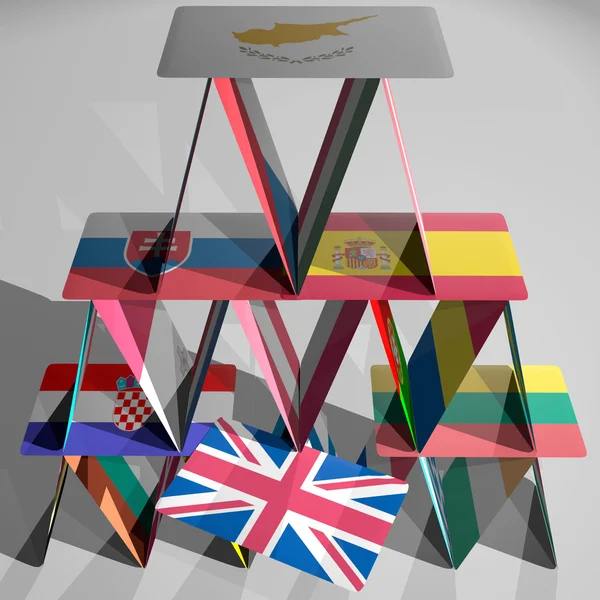 Avrupa Brexit iskambil kağıtlarından ev daraltmak tehlike felaket CGI 3d AB 