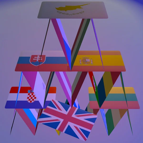 Avrupa Brexit iskambil kağıtlarından ev daraltmak tehlike felaket CGI 3d AB 