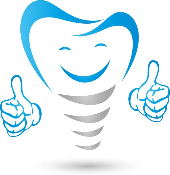 Implante dental, implante dental con las manos, riendo — Vector de stock