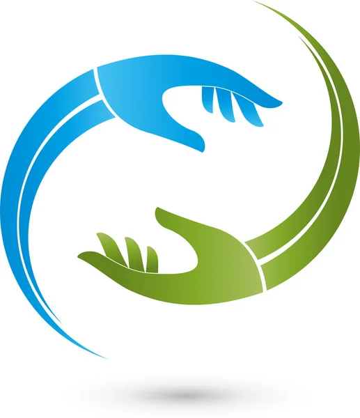 Två händer, hjälpare, team, logotyp — Stock vektor