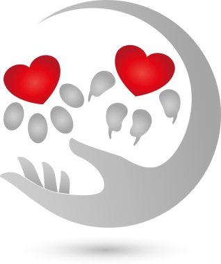 El ve pençeleri, köpek ve kedi, kalp, logo