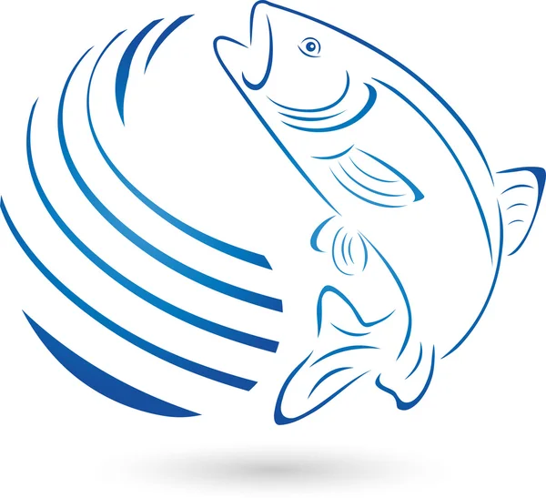 Pstruh, ryby, drop, logo, rybaření — Stockový vektor