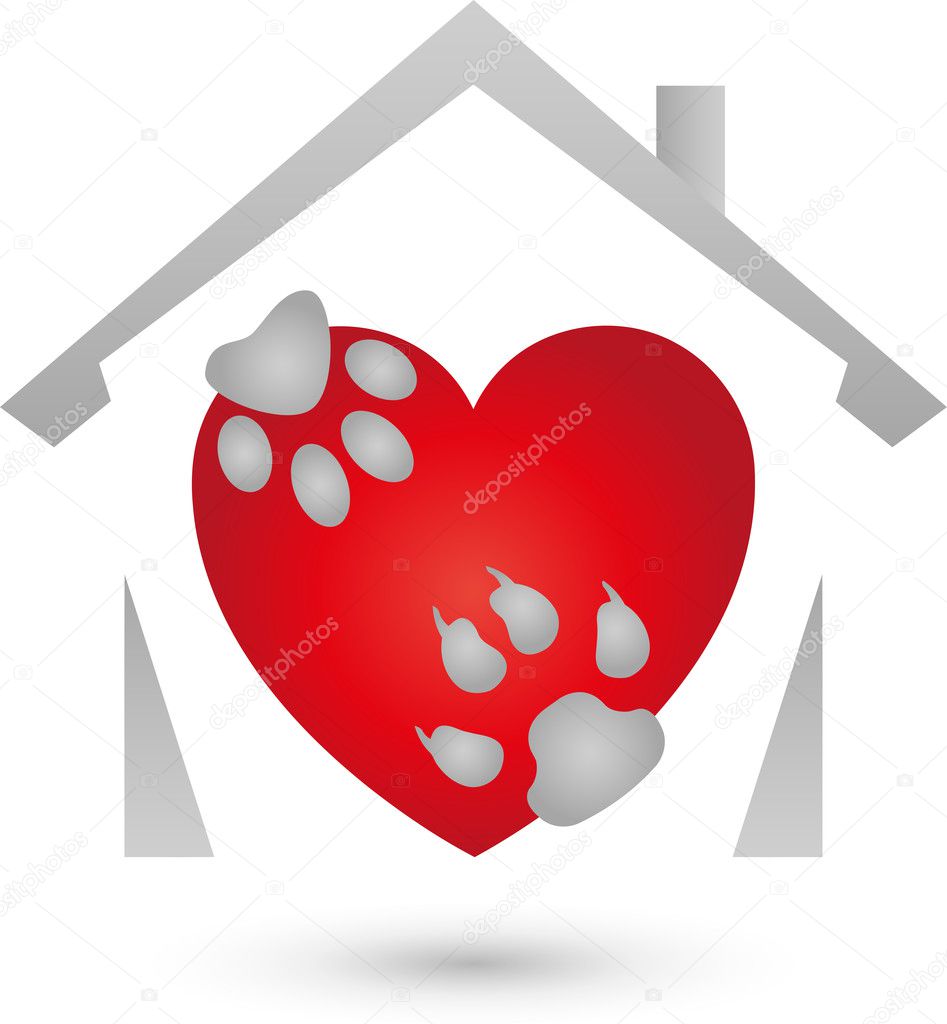House and paws, dog and cat, heart for animals
