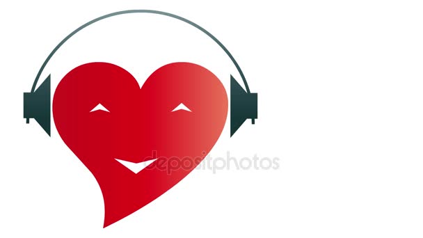 Coração e fones de ouvido, movimento, música, vídeo — Vídeo de Stock