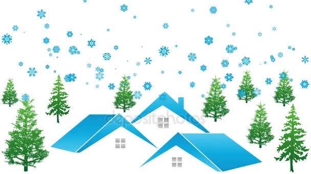 Maisons, forêt et neige, hiver et neige vidéo — Video