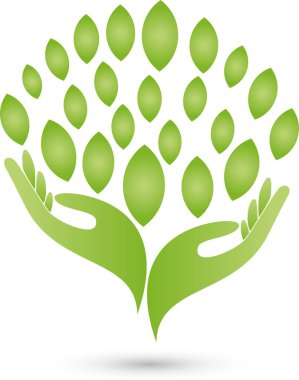 İki el ve yaprakları, naturopath ve sağlık logo