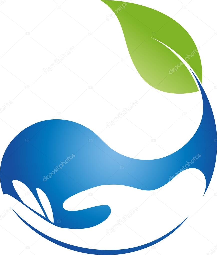 Hand as a drop and leaf, wellness, naturopath, logo