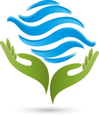 İki el ve su dalgaları, sağlık ve doğal tıp logosu