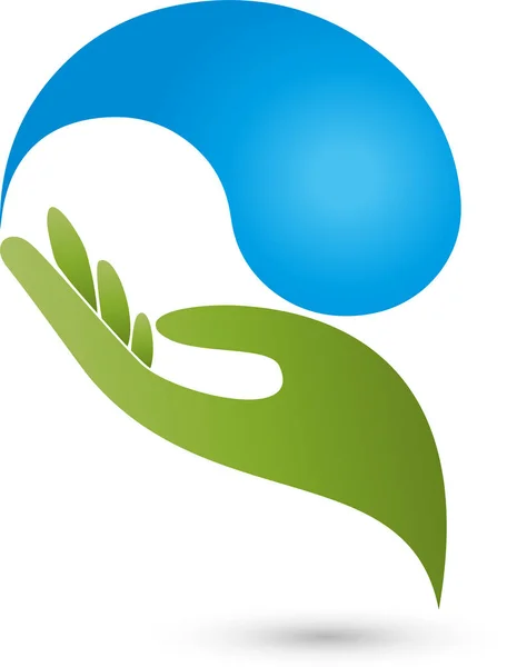 Goutte d'eau et main, logo bien-être et naturopathie — Image vectorielle