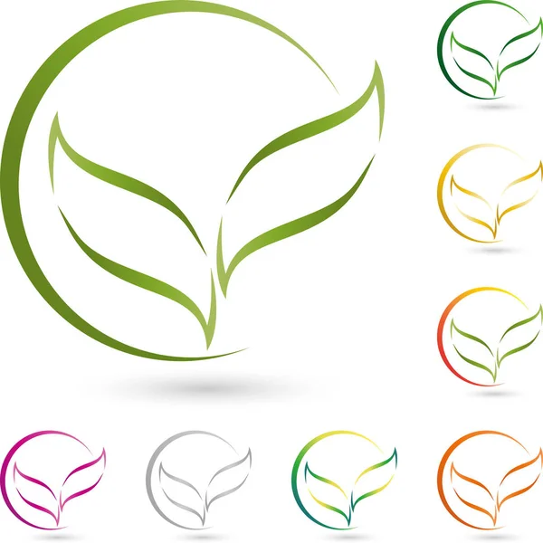 Logotipo de dos hojas, planta, bienestar y naturaleza — Vector de stock