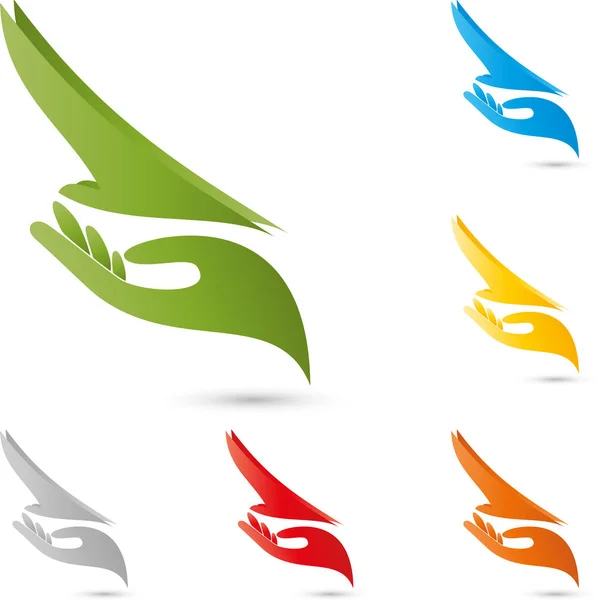 El, kuş, kuş ve uçak logosu — Stok Vektör