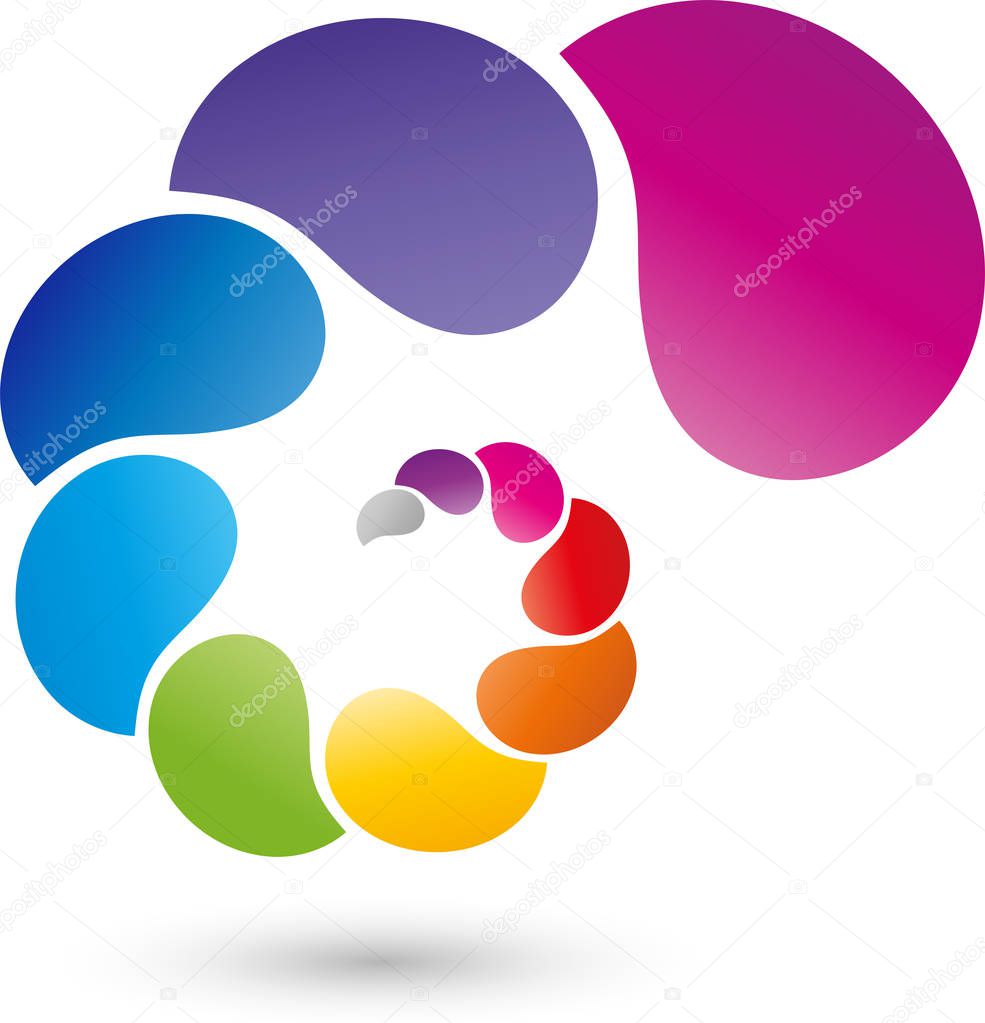 Spiral of drops, colored, painter and children's logo