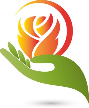 El ve çiçek, gül, hediye ve sevgi logosu