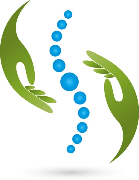 Zwei Hände und Wirbelsäule, Massage und Physiotherapie-Logo — Stockvektor