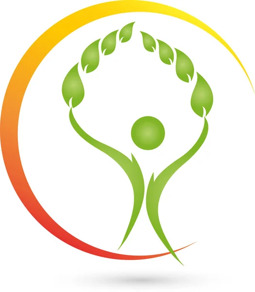 人和树叶，植物，健康和自然疗法的徽标 — 图库矢量图片