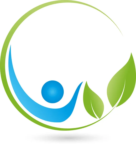 Kişi ve yaprakları, bitki, sağlık ve doğal tıp logosu — Stok Vektör