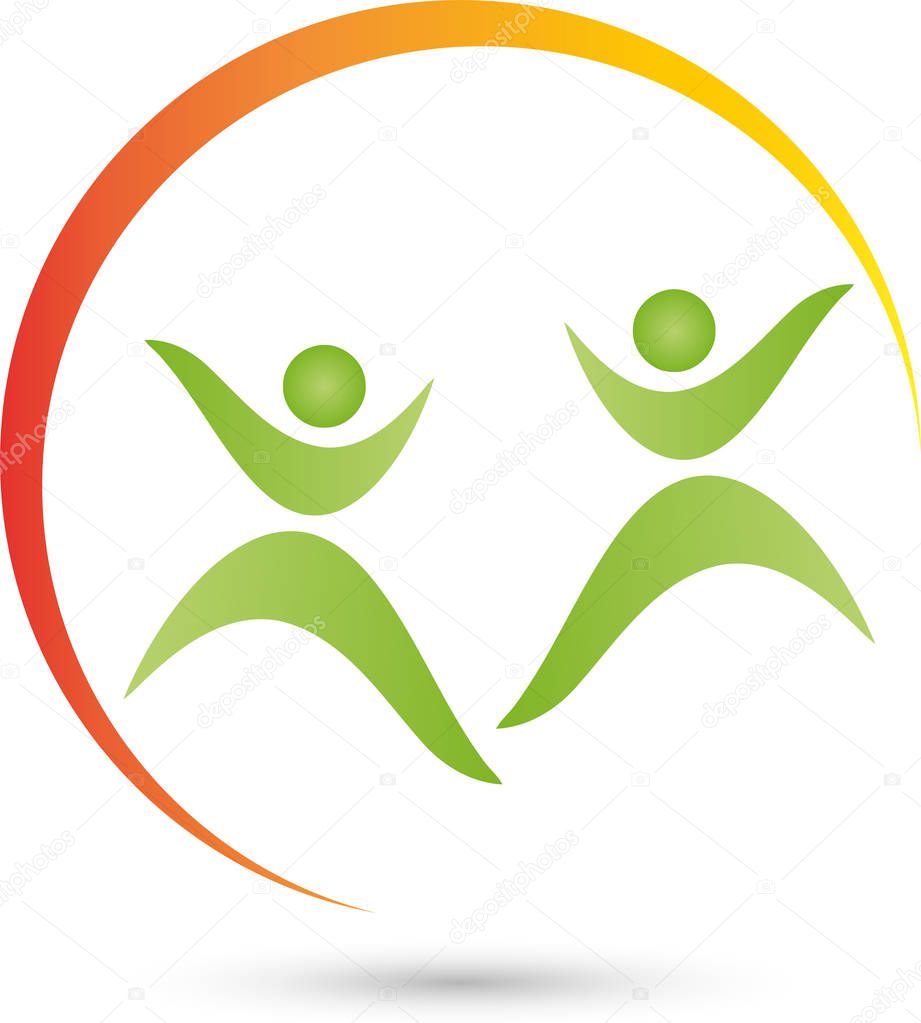 Two people in motion, fitness and sports logo