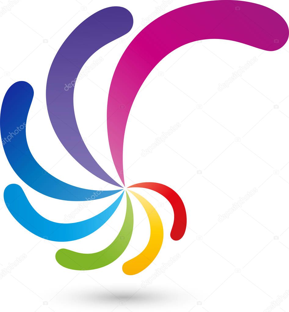 Spiral of drops in color, painter and media logo