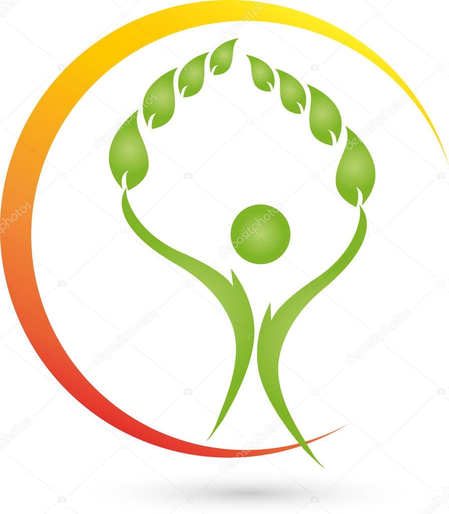 Person and leaves, plant, wellness and naturopathic logo