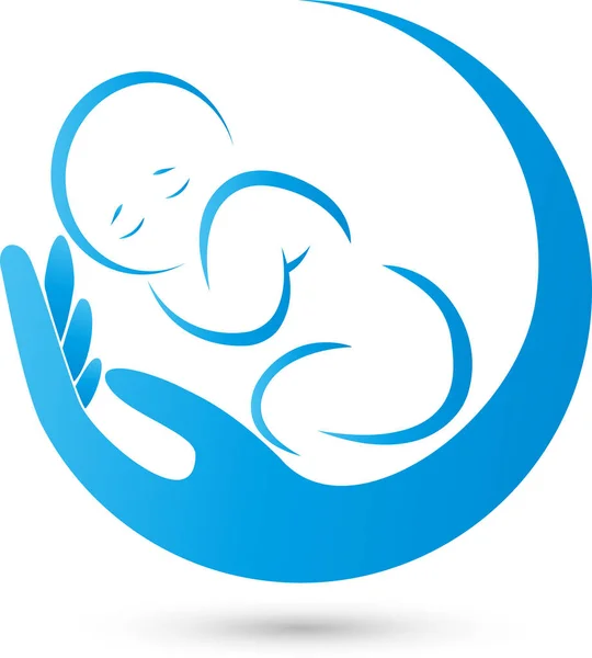 Hand und Baby, Kind und Kinderbetreuung Logo — Stockvektor