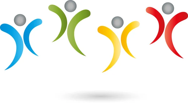 Четыре человека в цвете, люди и логотип команды — стоковый вектор