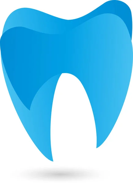 Diente en azul, diente y logo del dentista — Vector de stock