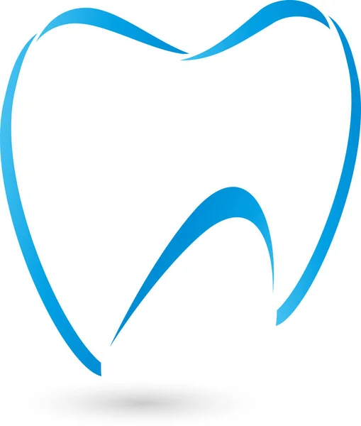 Diente en azul, diente y logo del dentista — Vector de stock