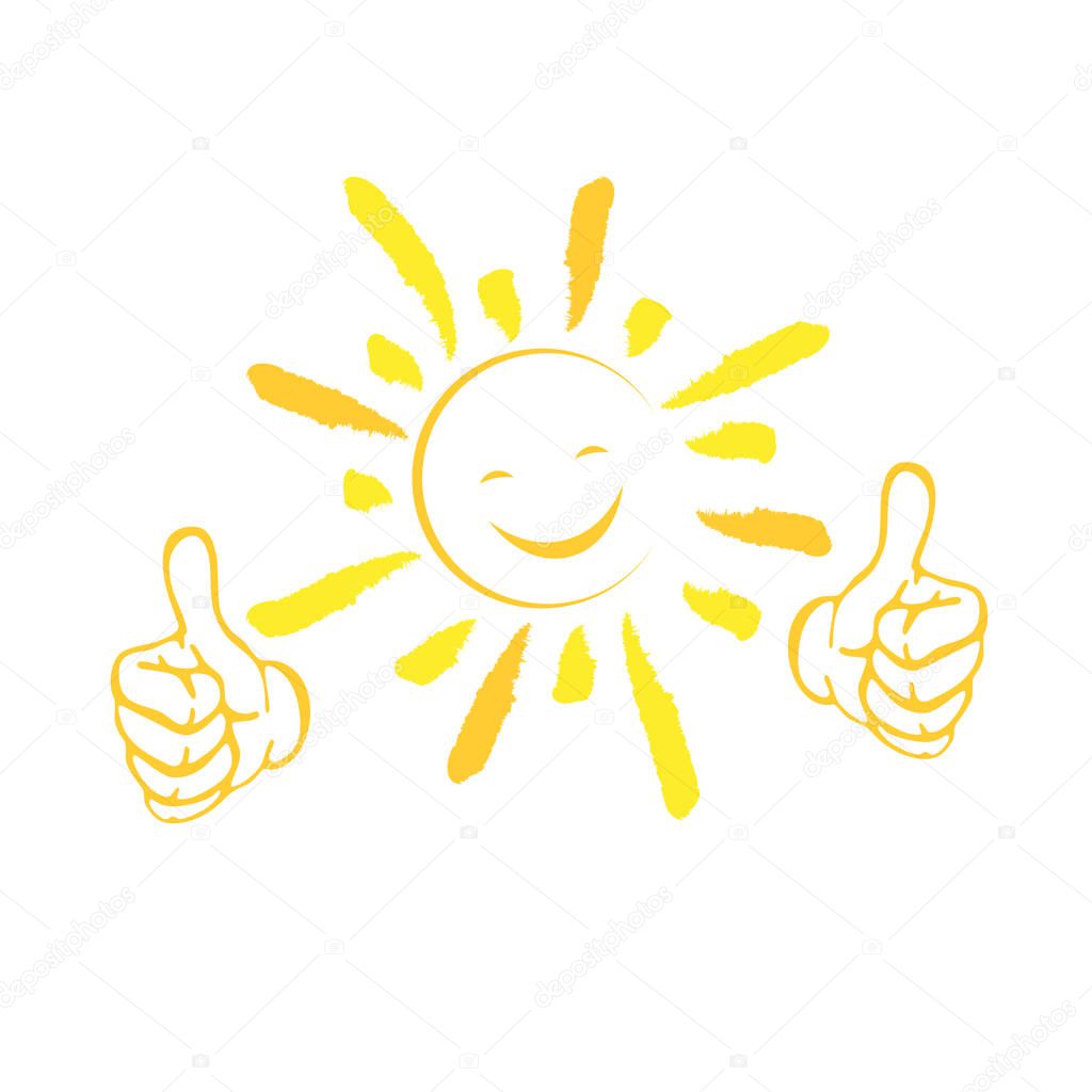 Sun with smile and hands, sun and holidays logo