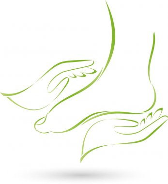 Two feet and hands, massage and foot care logo clipart