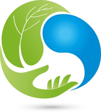 El, yaprak ve su damla, sağlıklı yaşam ve spa logosu