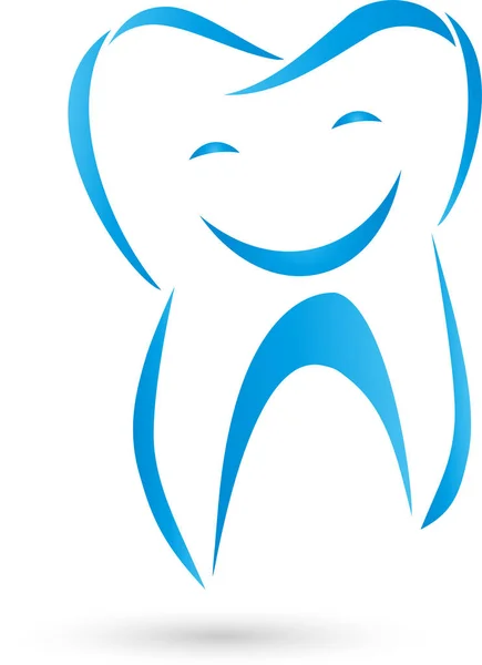 Diente dibujado con sonrisa, diente y logo del dentista — Vector de stock