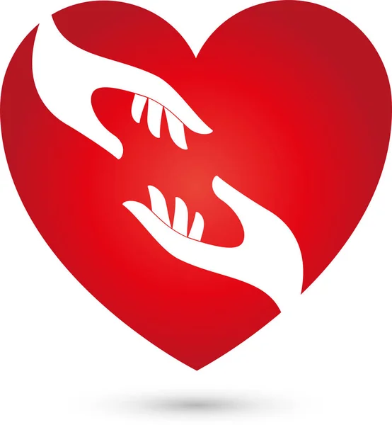 Dua tangan dan hati, cinta dan logo pembantu - Stok Vektor