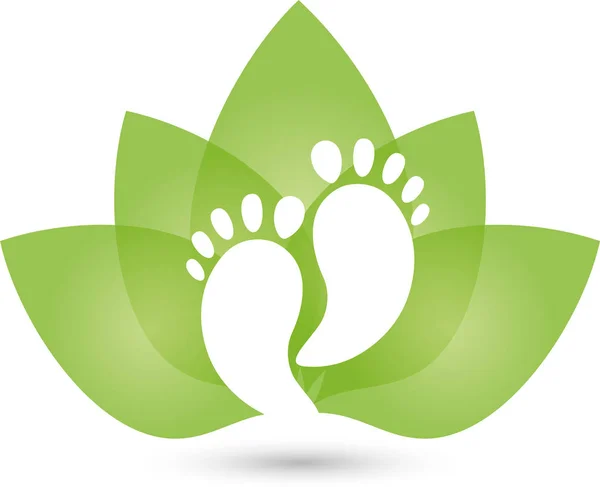 Dos pies y hojas, logotipo de bienestar y cuidado de los pies — Vector de stock