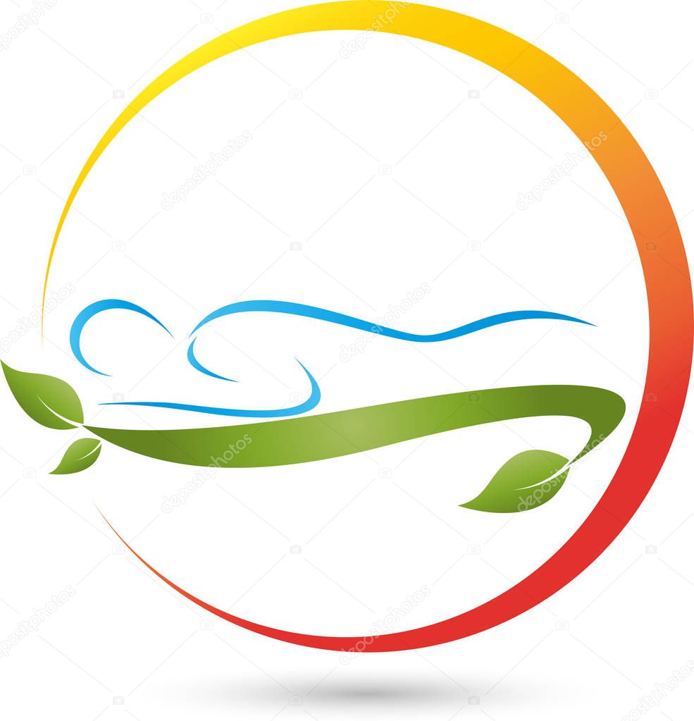 Person and leaves, massage and wellness logo