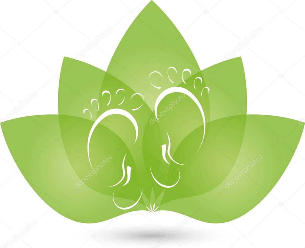 Two feet and leaves, plant, spa and foot care logo