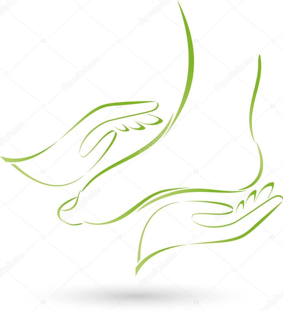 Two feet and hands, massage and foot care logo