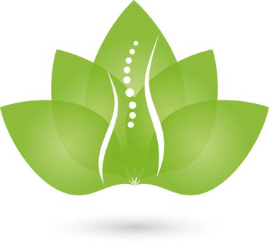 Kişi, omurga ve yaprakları, ortopedi ve kadın doktor logosu