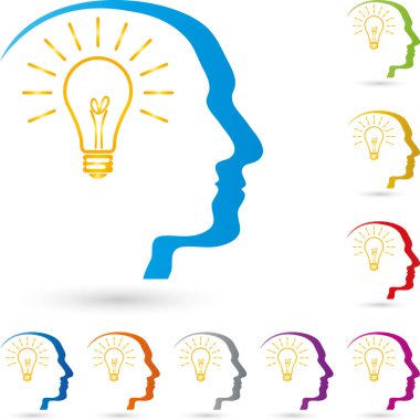 Kişi başı ve lamba, fikir ve elektrikçi logosu