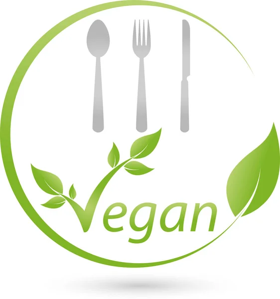 Tanda vegetarian dan cutlery, logo vegan dan vegetarian - Stok Vektor