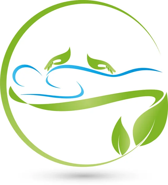 Persoon en twee handen, massage en natuurgeneeskundige logo — Stockvector