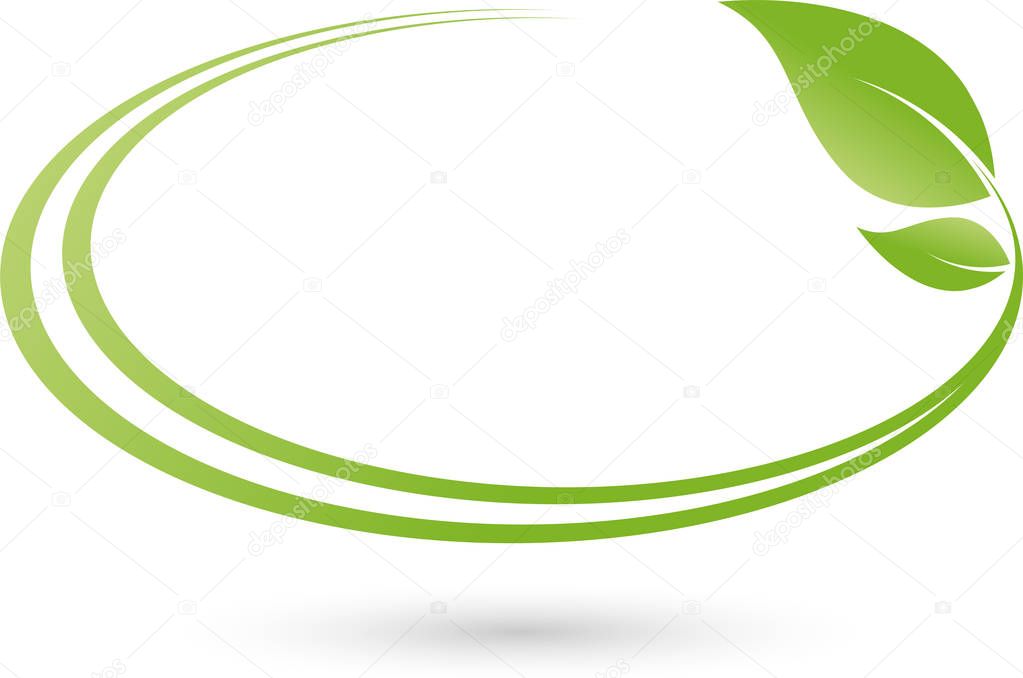Two leaves, plant and circle, bio and eco logo