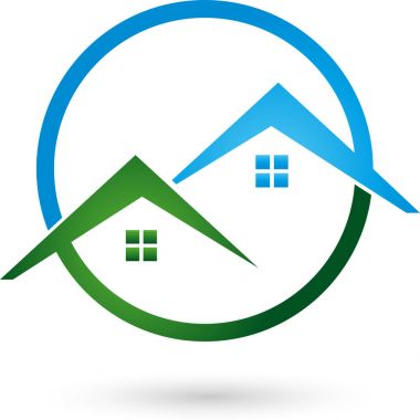 İki ev, çatılar ve daire, renkli, gayrimenkul ve çatı logosu