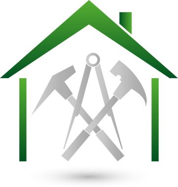 Roofing tools and house, roofing logo clipart