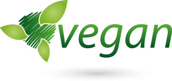 Tiga daun dan simbol vegetarian, berwarna, vegan dan logo vegetarian - Stok Vektor