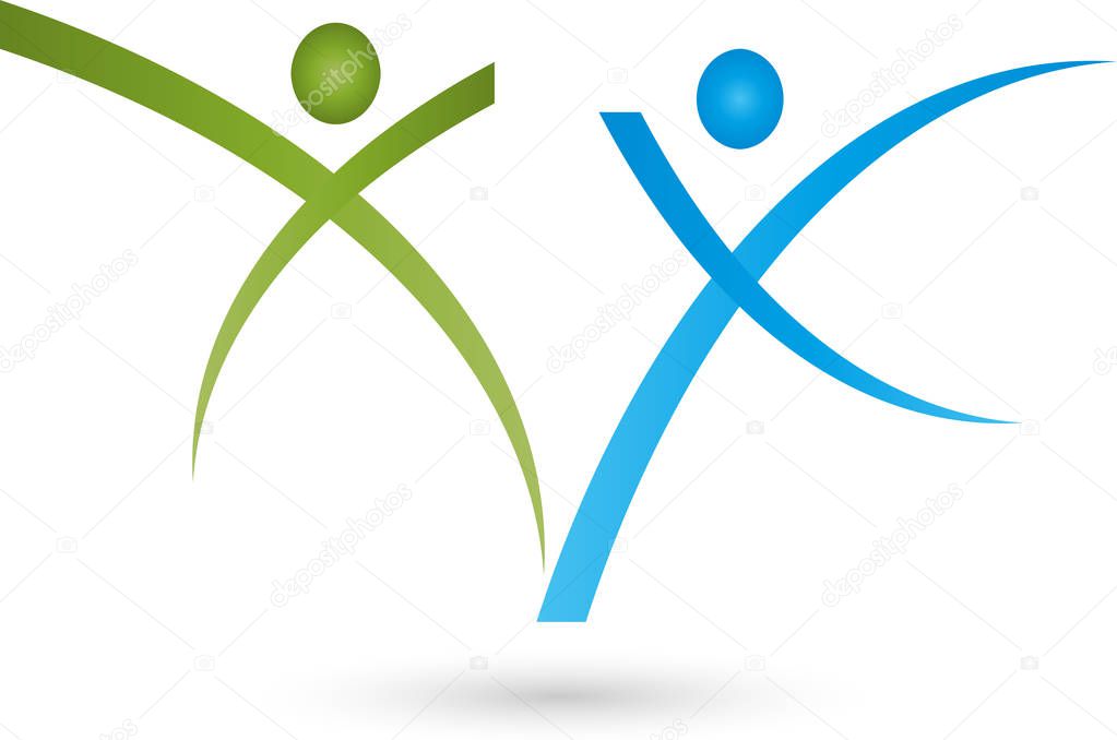 Two people in motion, colored, sport and fitness logo