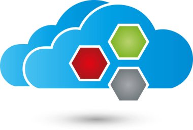 Bulut ve altıgen, renkli, internet ve veri logosu