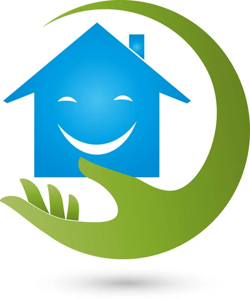 Logotipo de mano y casa, inmobiliaria y agente inmobiliario — Vector de stock