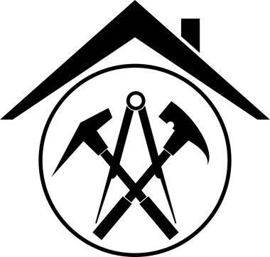 Roofing tools and roof, roofer, sticker label clipart