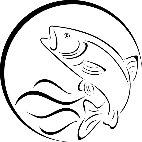 Форель, рыба и водные волны, рыба, наклейка — стоковый вектор