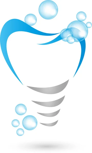 Implantes dentales y burbujas, odontología y dentista Logo — Vector de stock